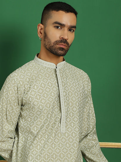 Men Blue Embroidered And Sequence Kurtas