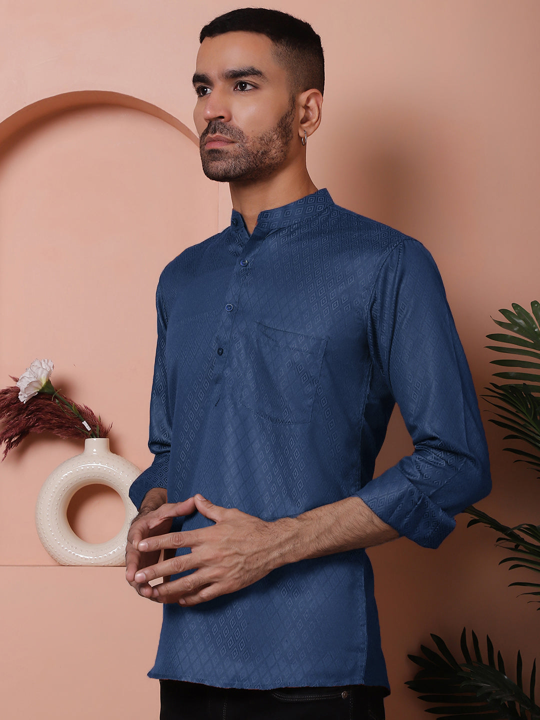 Woven Design Short Kurta For Men