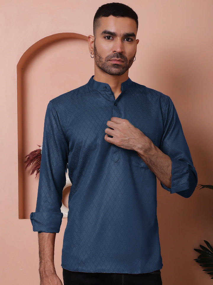 Woven Design Short Kurta For Men