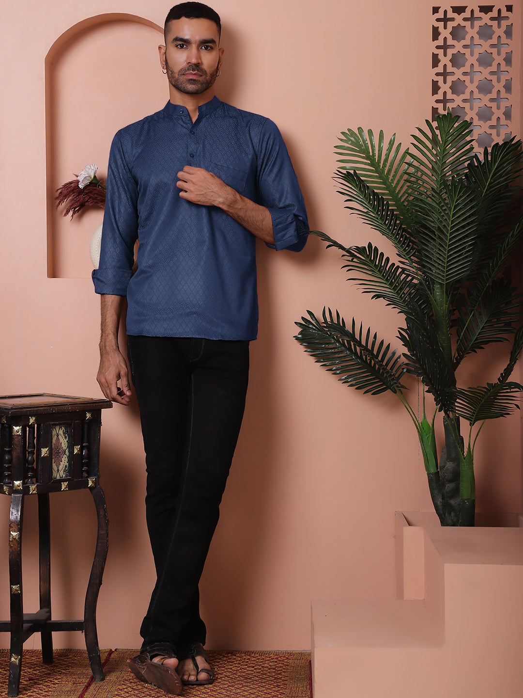 Woven Design Short Kurta For Men