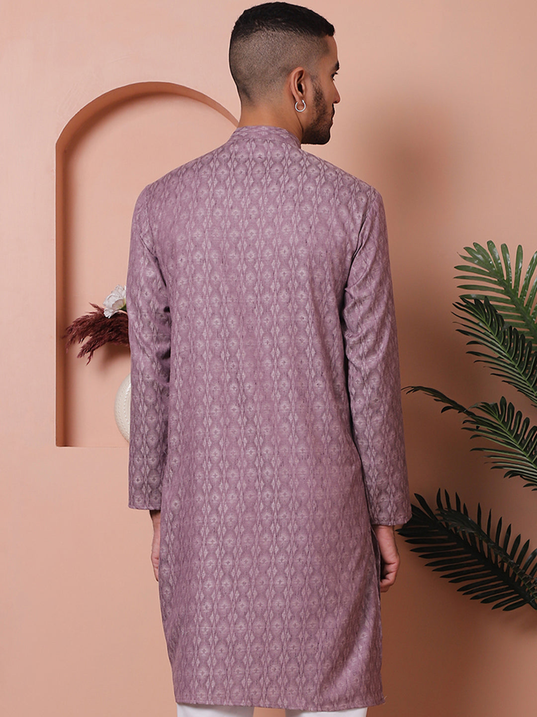 Men Purple Woven Design Cotton Kurtas.