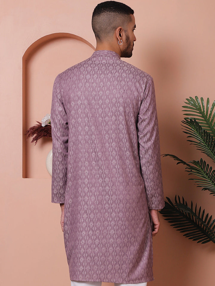 Men Purple Woven Design Cotton Kurtas.