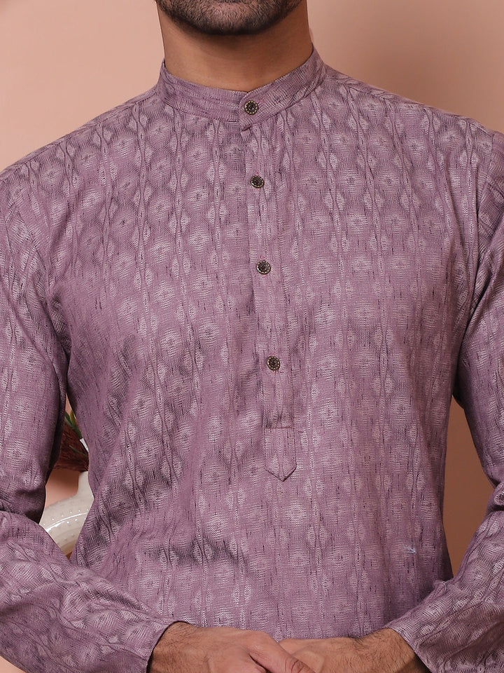 Men Purple Woven Design Cotton Kurtas.