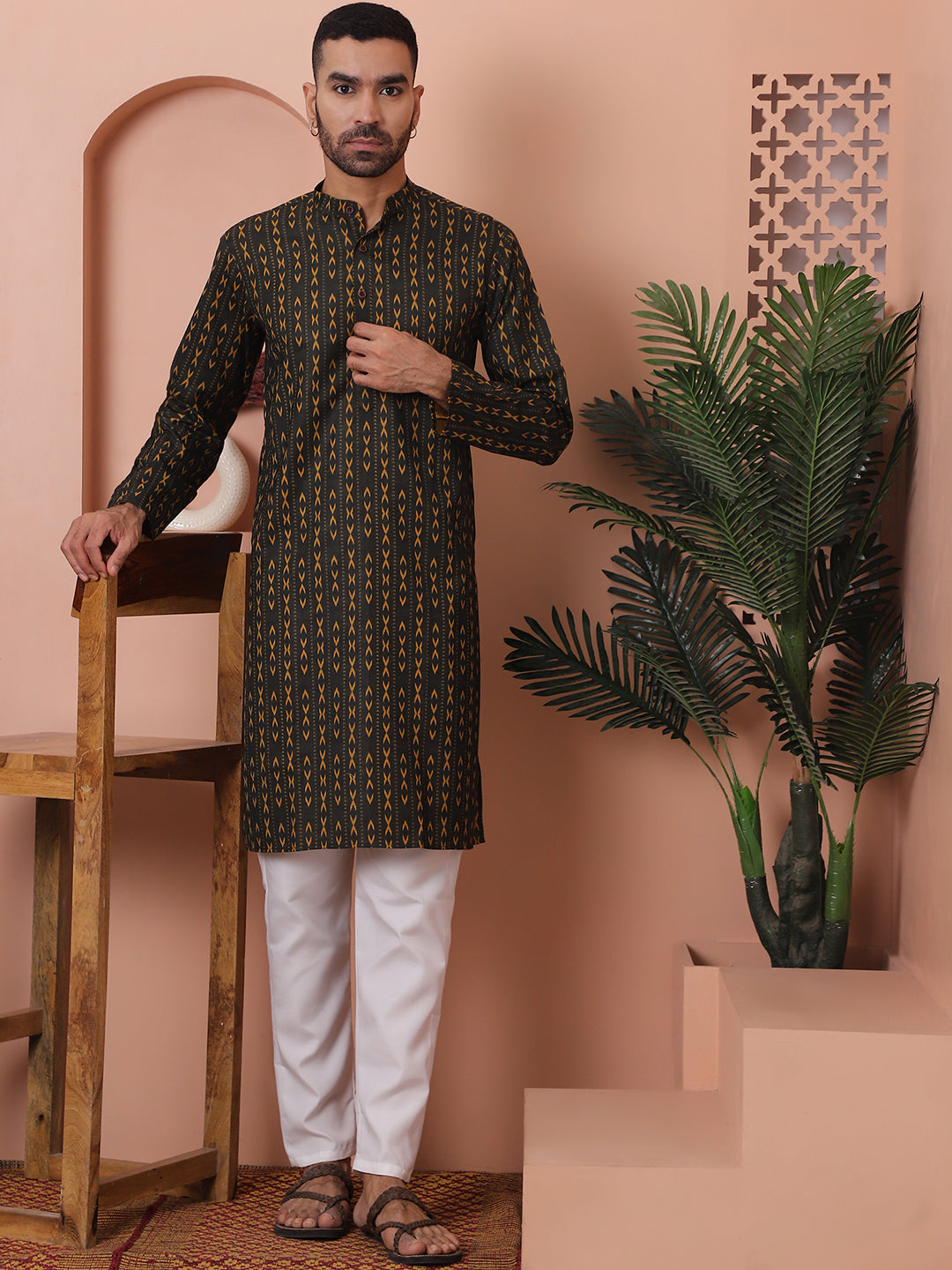 Men Printed Cotton Kurtas.