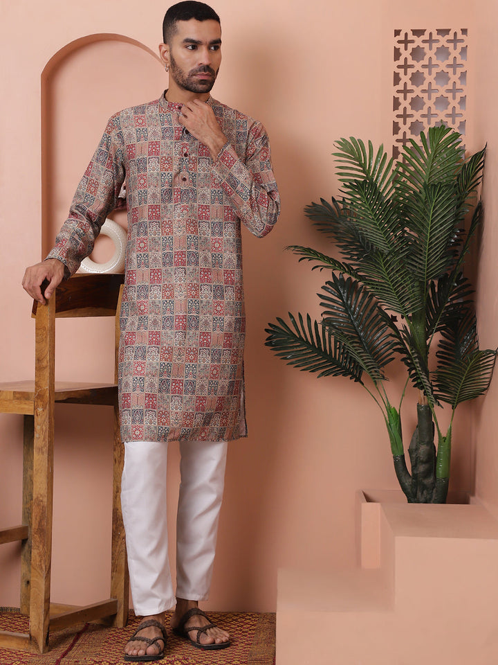 Men Printed Cotton Kurtas.
