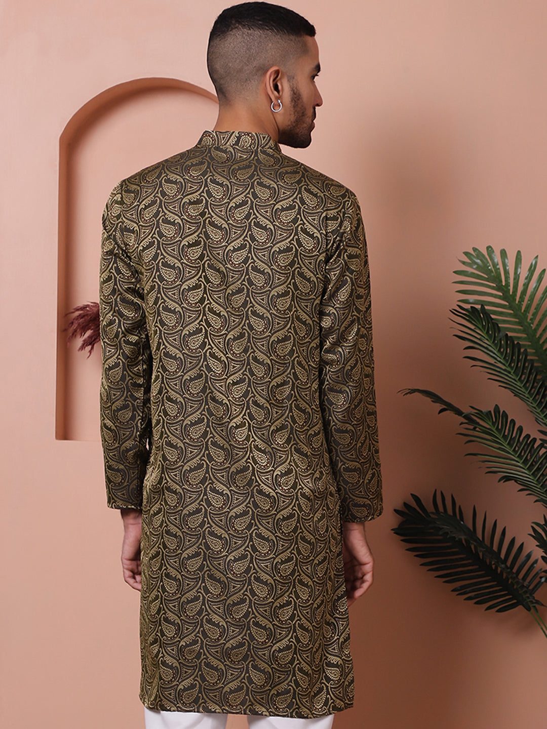 Men Black Silk Blend Straight Kurtas.