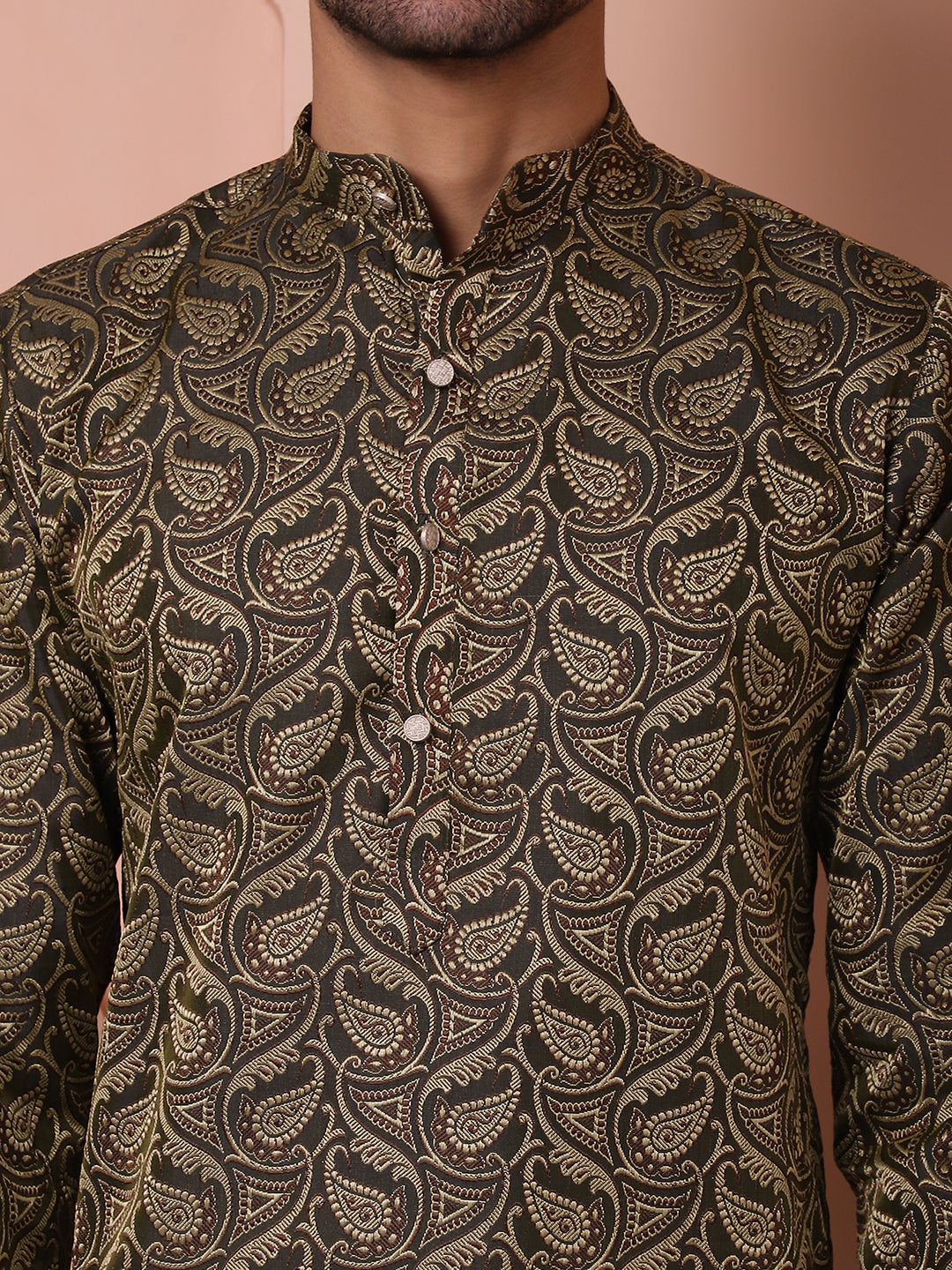 Men Black Silk Blend Straight Kurtas.