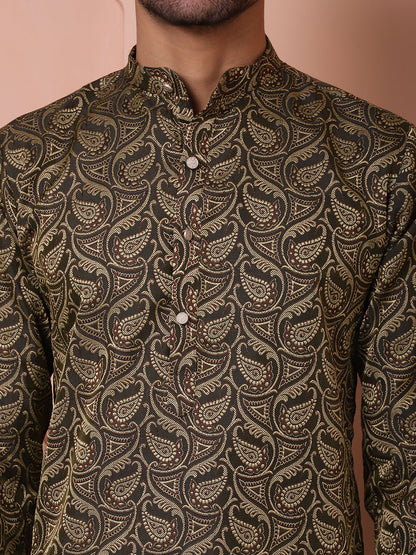 Men Black Silk Blend Straight Kurtas.