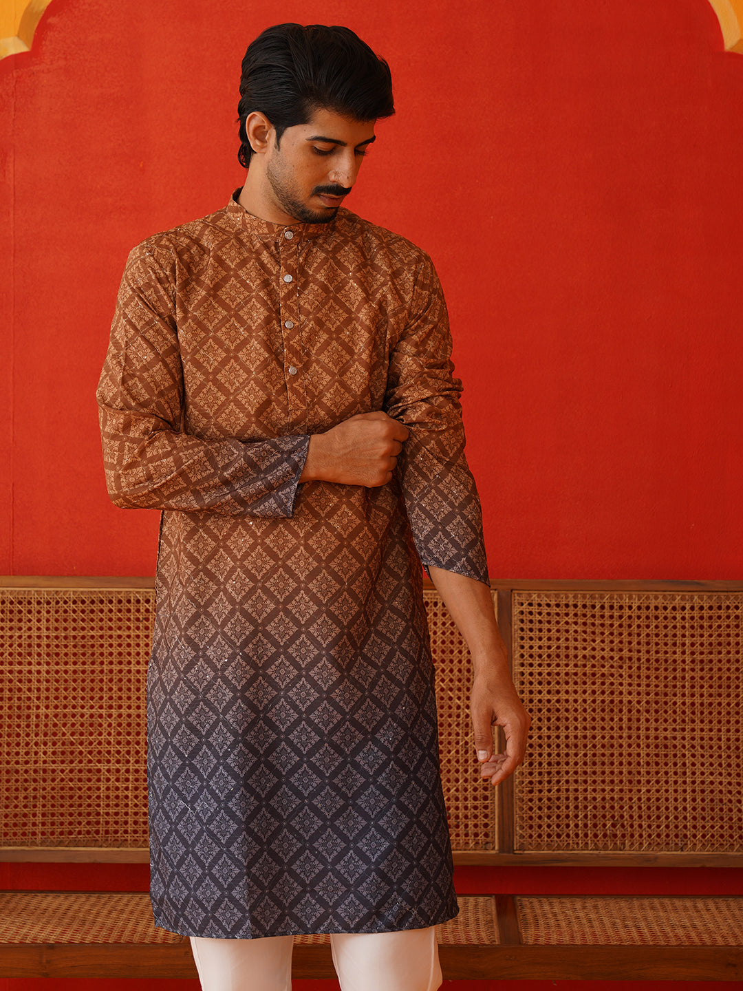 Brown Ombre Printed Kurtas For Men