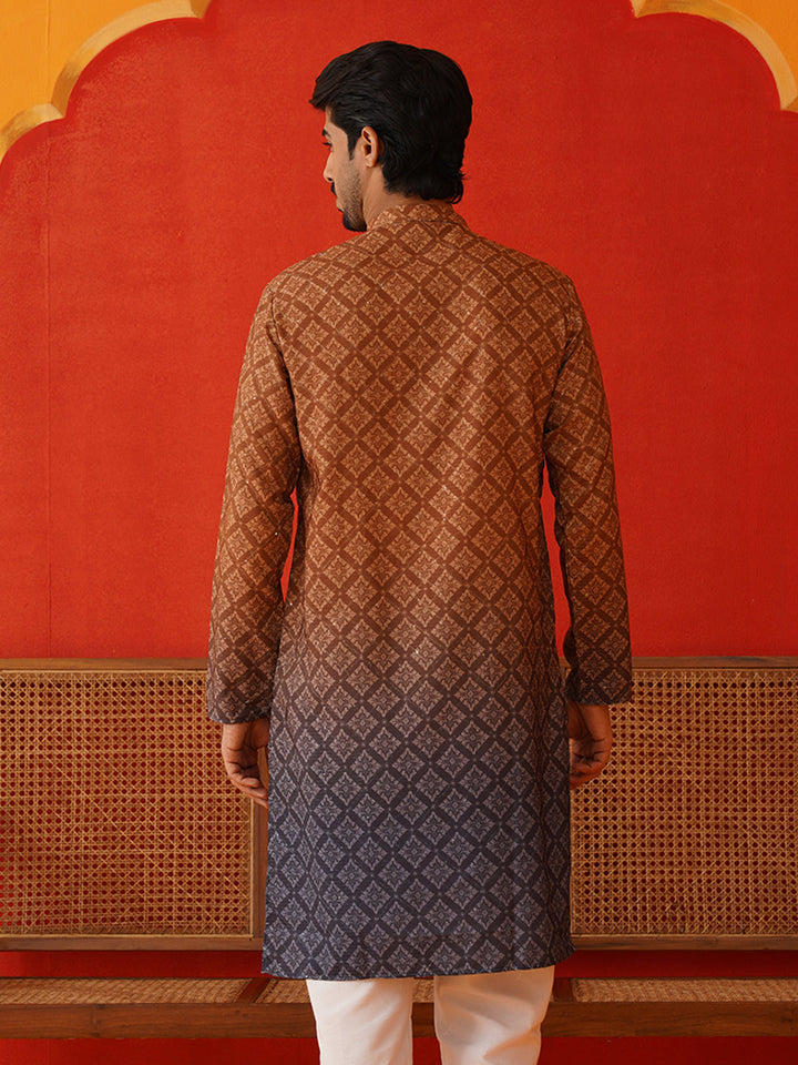 Brown Ombre Printed Kurtas For Men