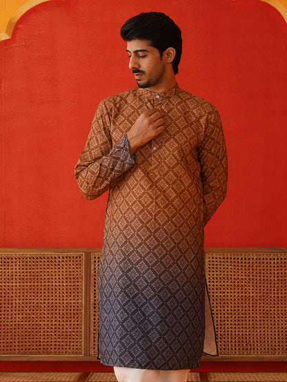 Brown Ombre Printed Kurtas For Men