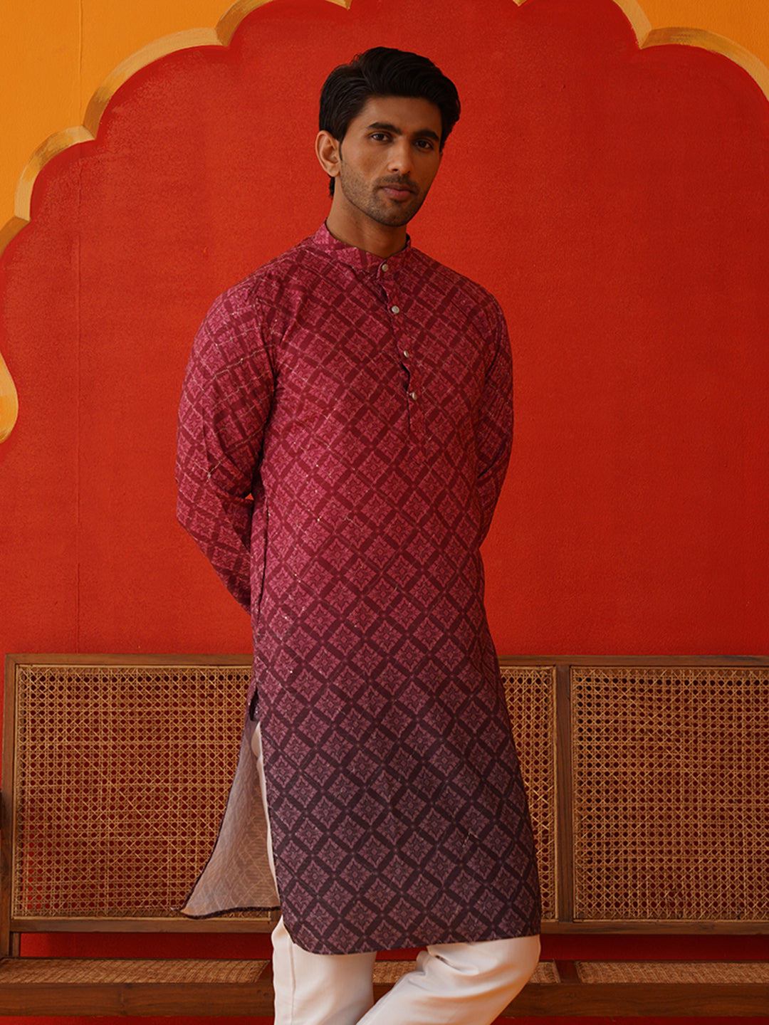 Maroon Ombre Printed Kurtas For Men