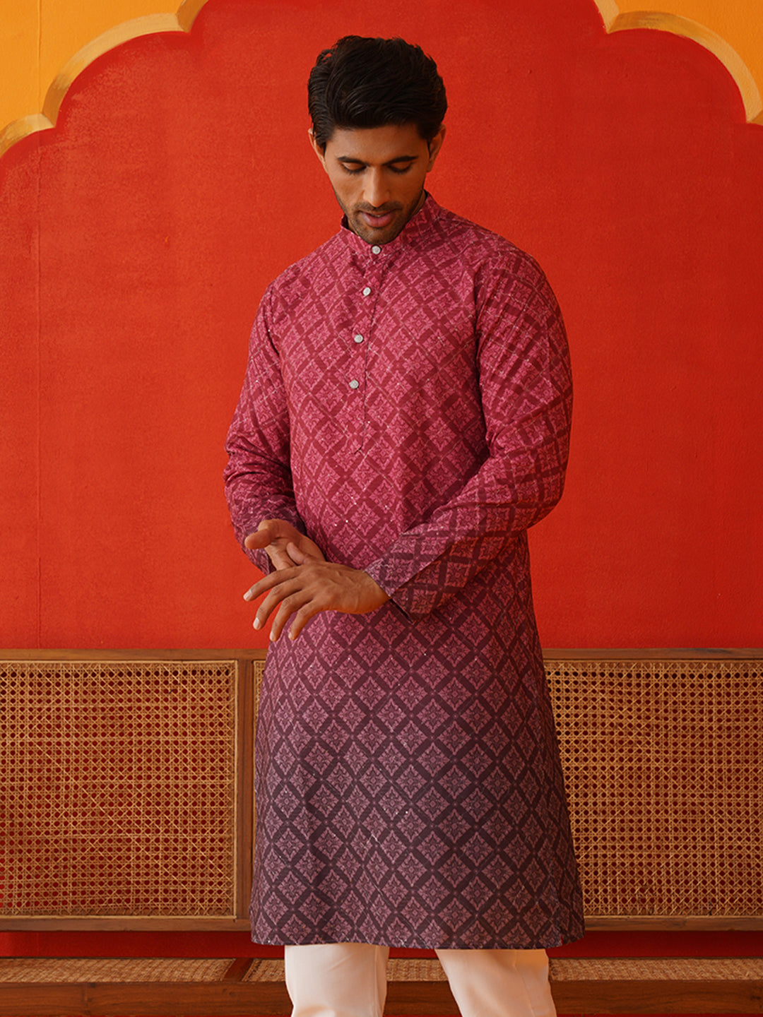 Maroon Ombre Printed Kurtas For Men