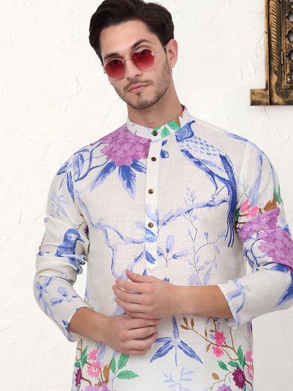 Men'S Animal Printed Pure Cotton Straight Kurtas.