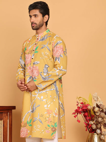 Men'S Animal Printed Pure Cotton Straight Kurtas.