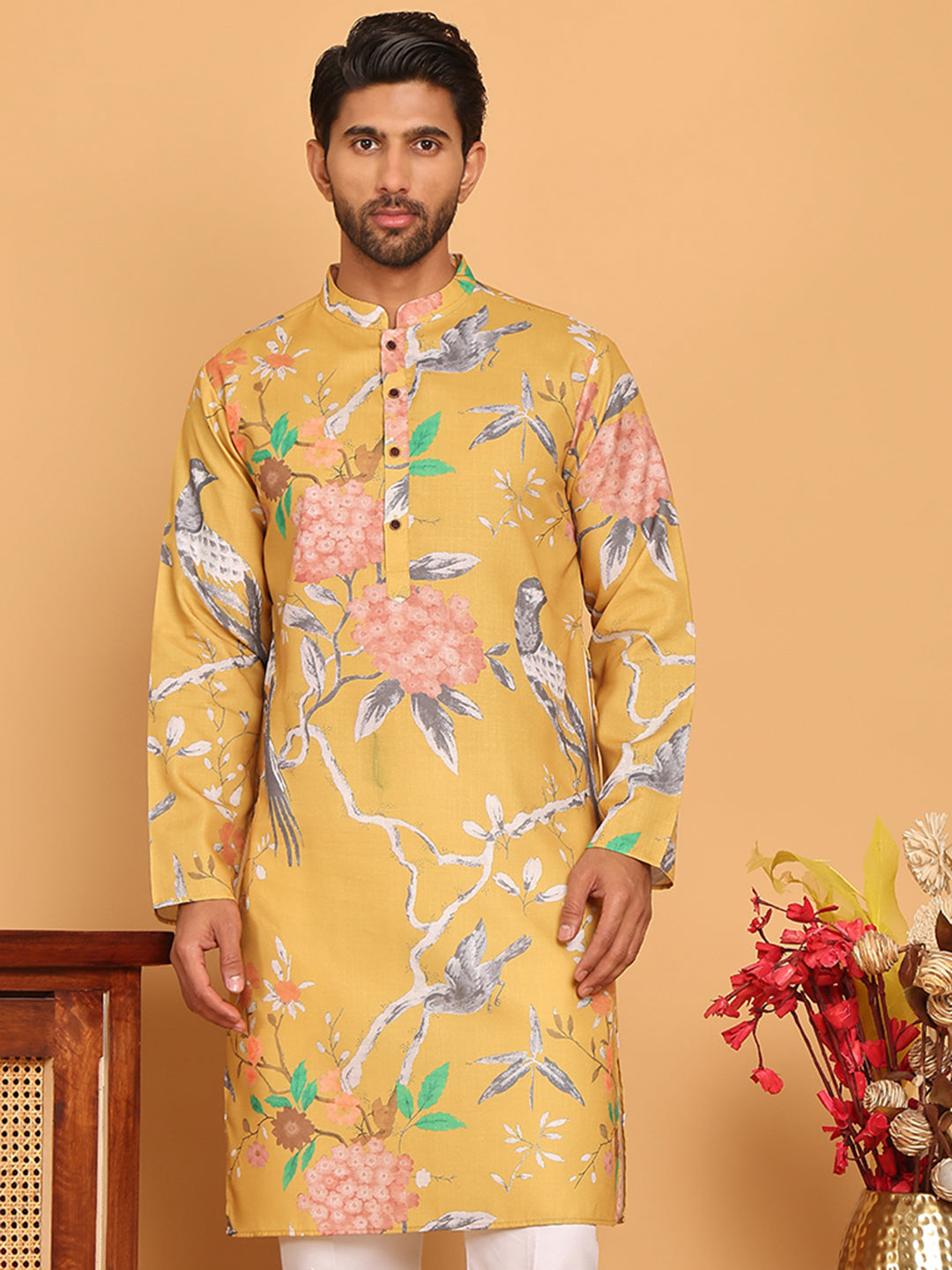 Men'S Animal Printed Pure Cotton Straight Kurtas.