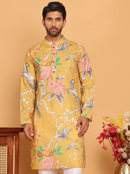 Men'S Animal Printed Pure Cotton Straight Kurtas.