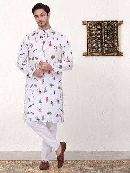 Men'S Animal Printed Pure Cotton Straight Kurtas.