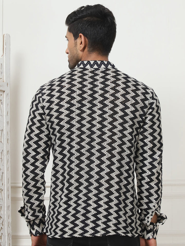 Woven Design Cotton Short Kurta For Men