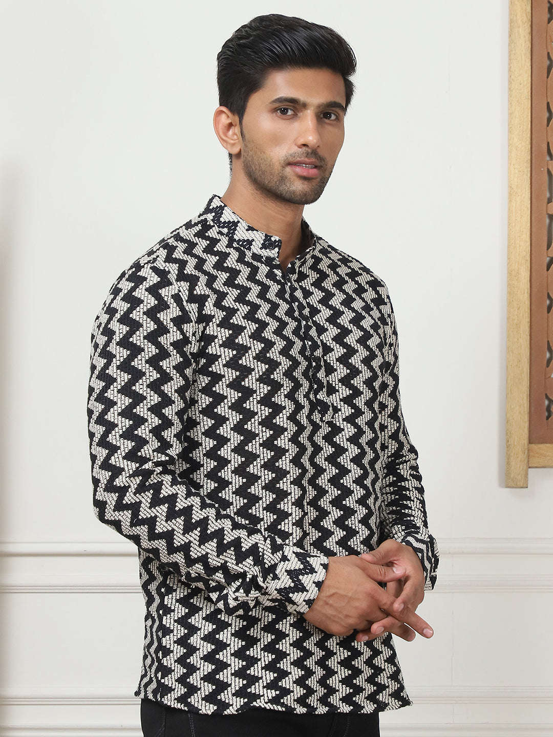 Woven Design Cotton Short Kurta For Men