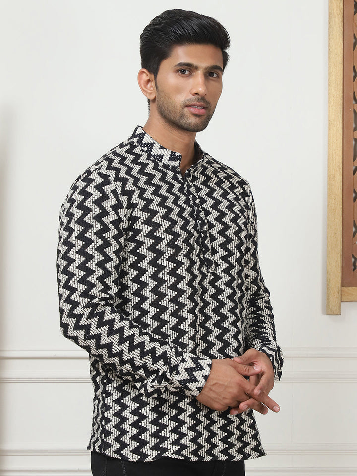 Woven Design Cotton Short Kurta For Men