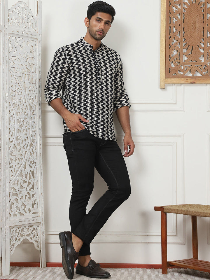 Woven Design Cotton Short Kurta For Men
