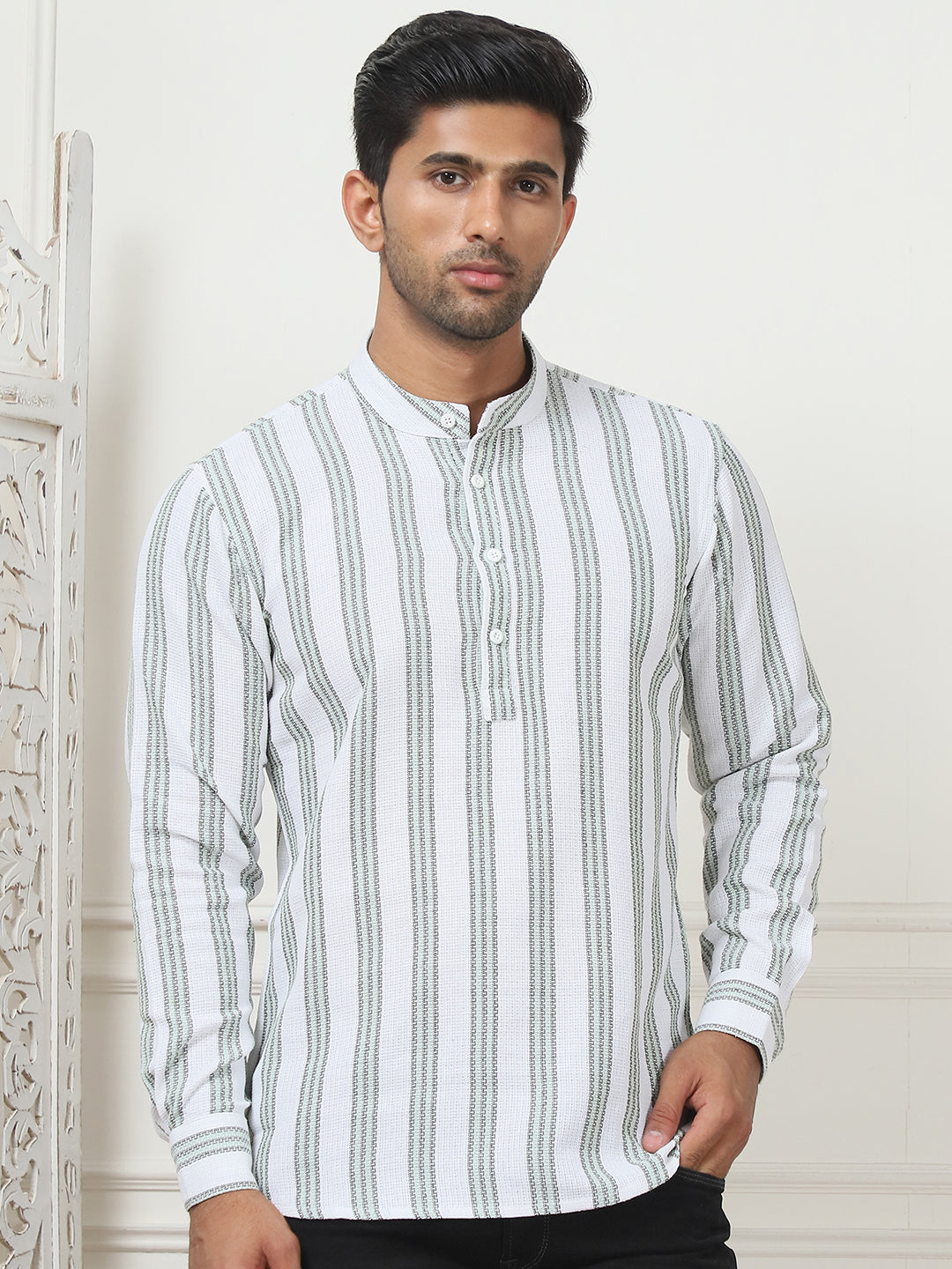Woven Design Cotton Short Kurta For Men