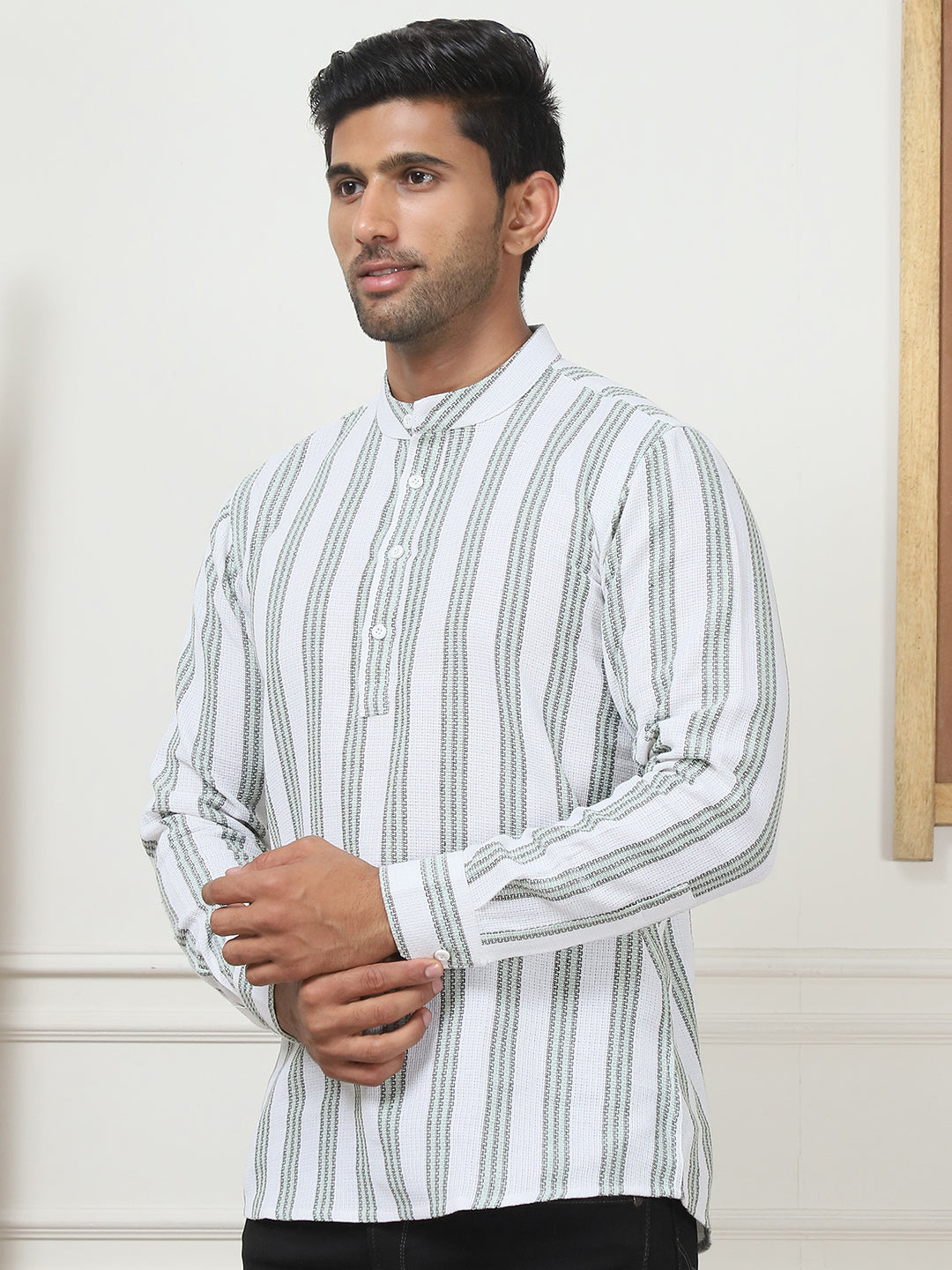 Woven Design Cotton Short Kurta For Men
