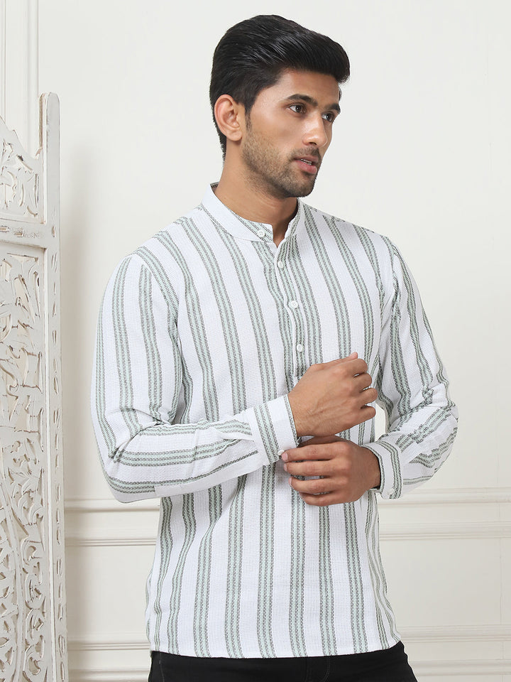 Woven Design Cotton Short Kurta For Men