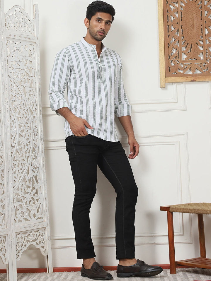 Woven Design Cotton Short Kurta For Men
