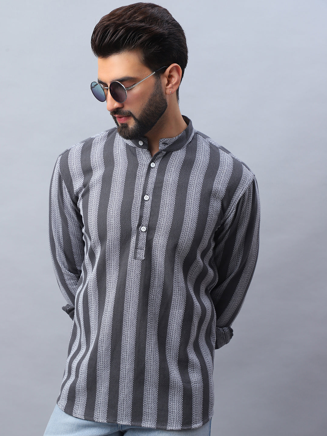 Woven Design Cotton Short Kurta For Men