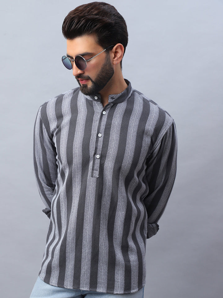 Woven Design Cotton Short Kurta For Men