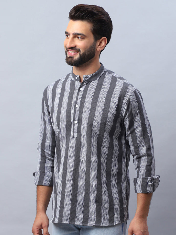 Woven Design Cotton Short Kurta For Men