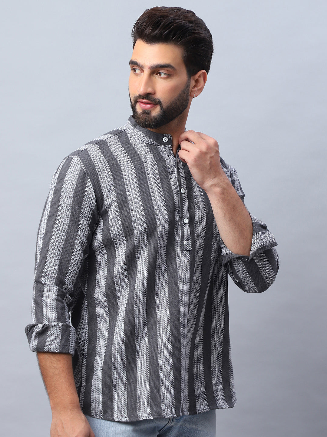 Woven Design Cotton Short Kurta For Men