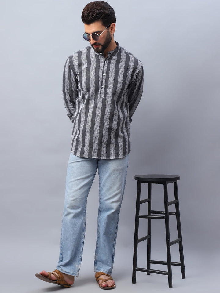 Woven Design Cotton Short Kurta For Men