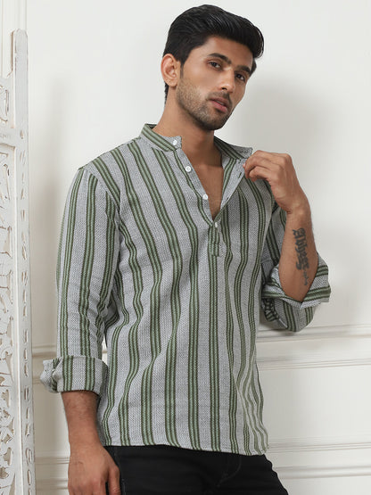 Woven Design Cotton Short Kurta For Men