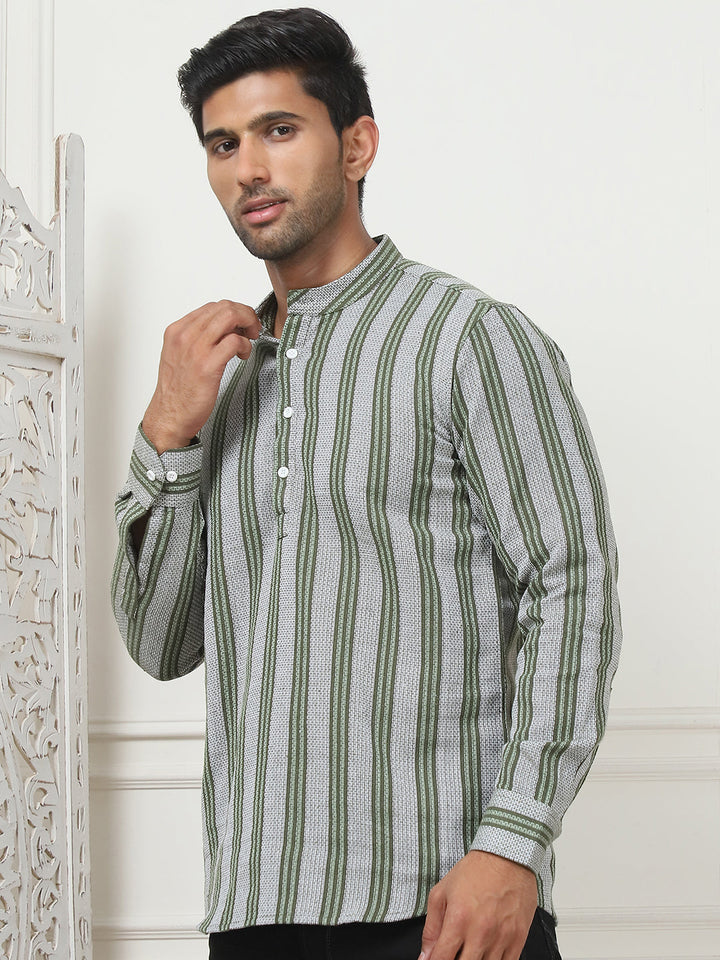 Woven Design Cotton Short Kurta For Men