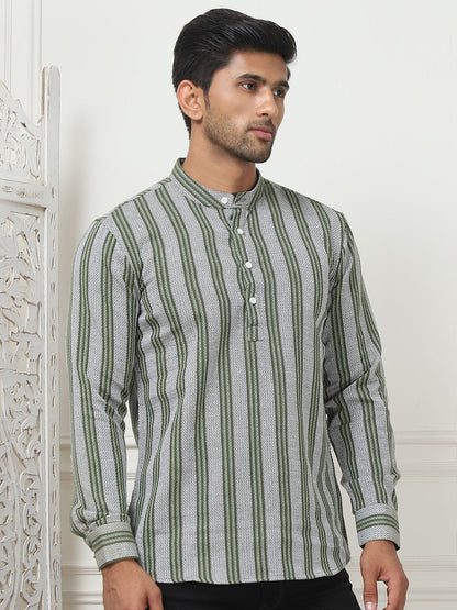 Woven Design Cotton Short Kurta For Men