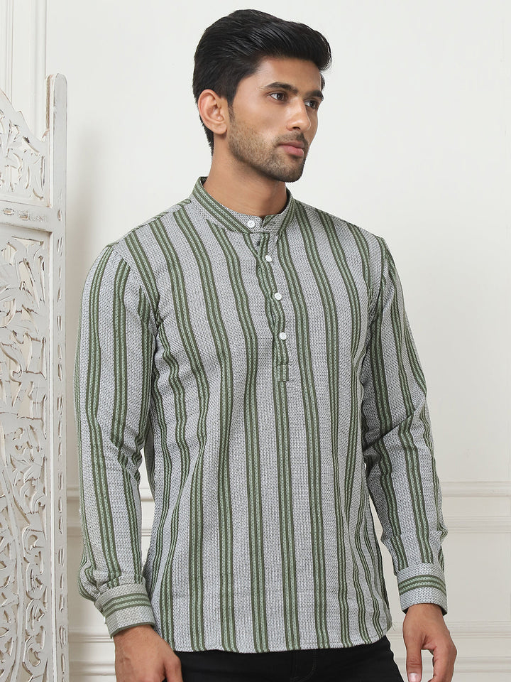 Woven Design Cotton Short Kurta For Men