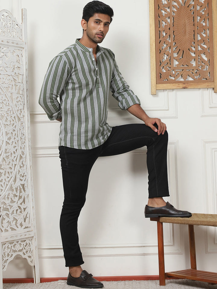 Woven Design Cotton Short Kurta For Men