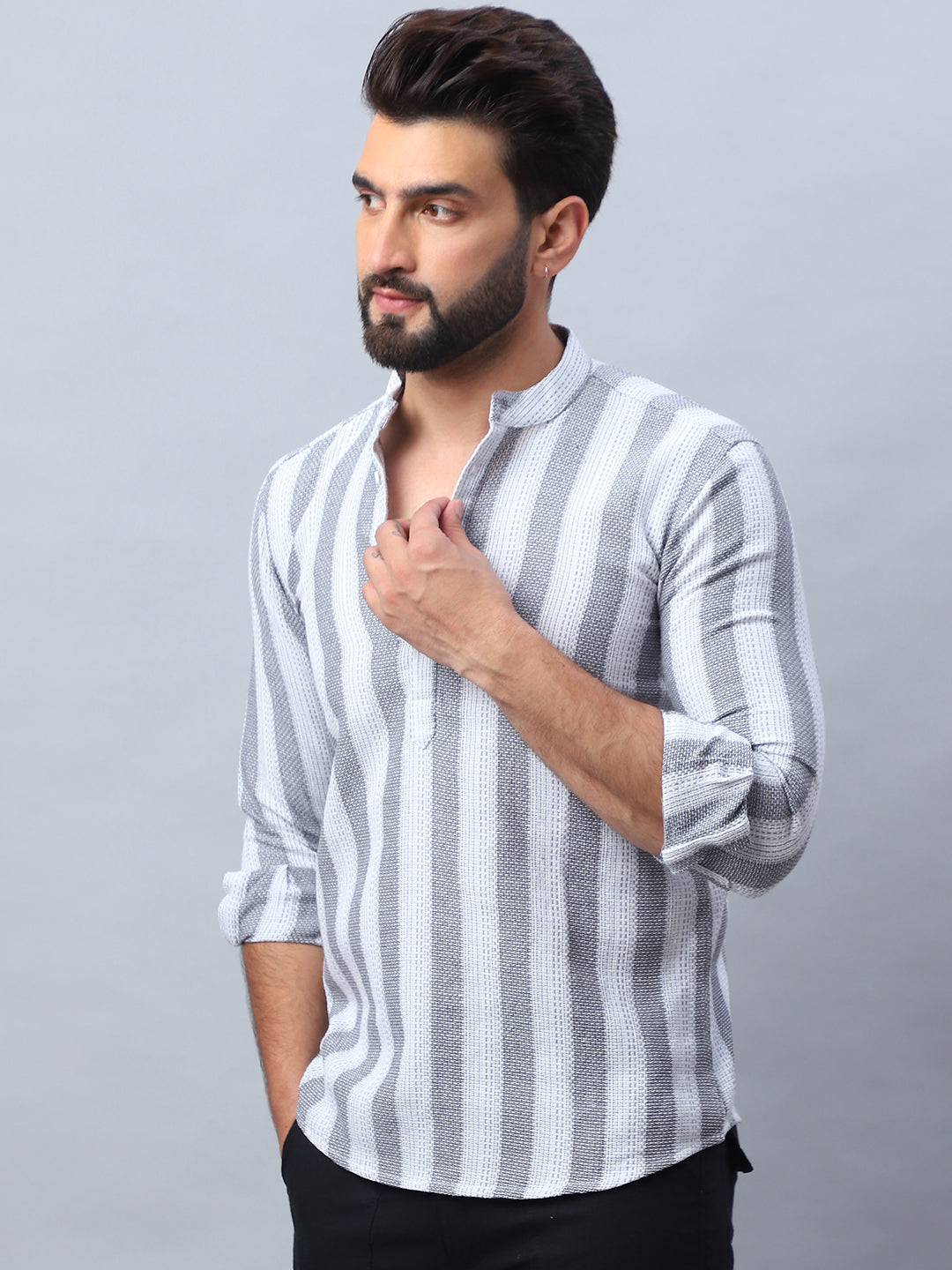 Woven Design Cotton Short Kurta For Men