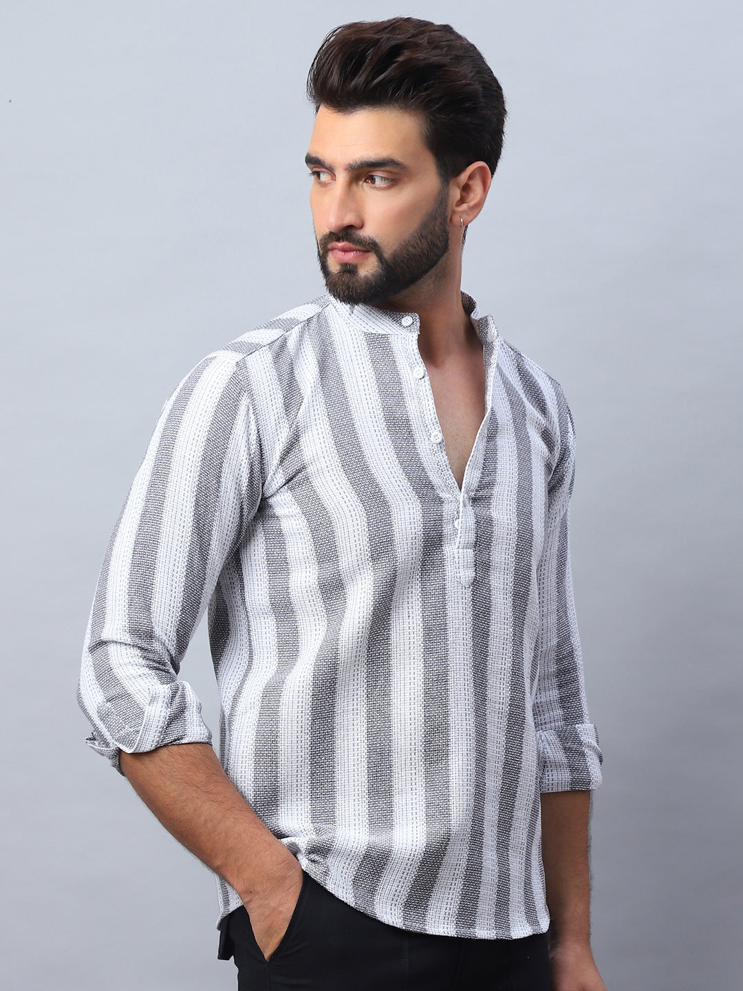 Woven Design Cotton Short Kurta For Men