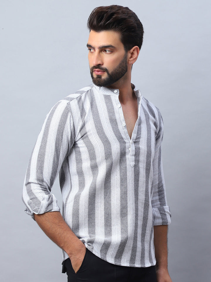 Woven Design Cotton Short Kurta For Men
