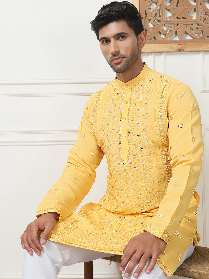 Embroidered &amp; Sequin Cotton Blend Kurtas