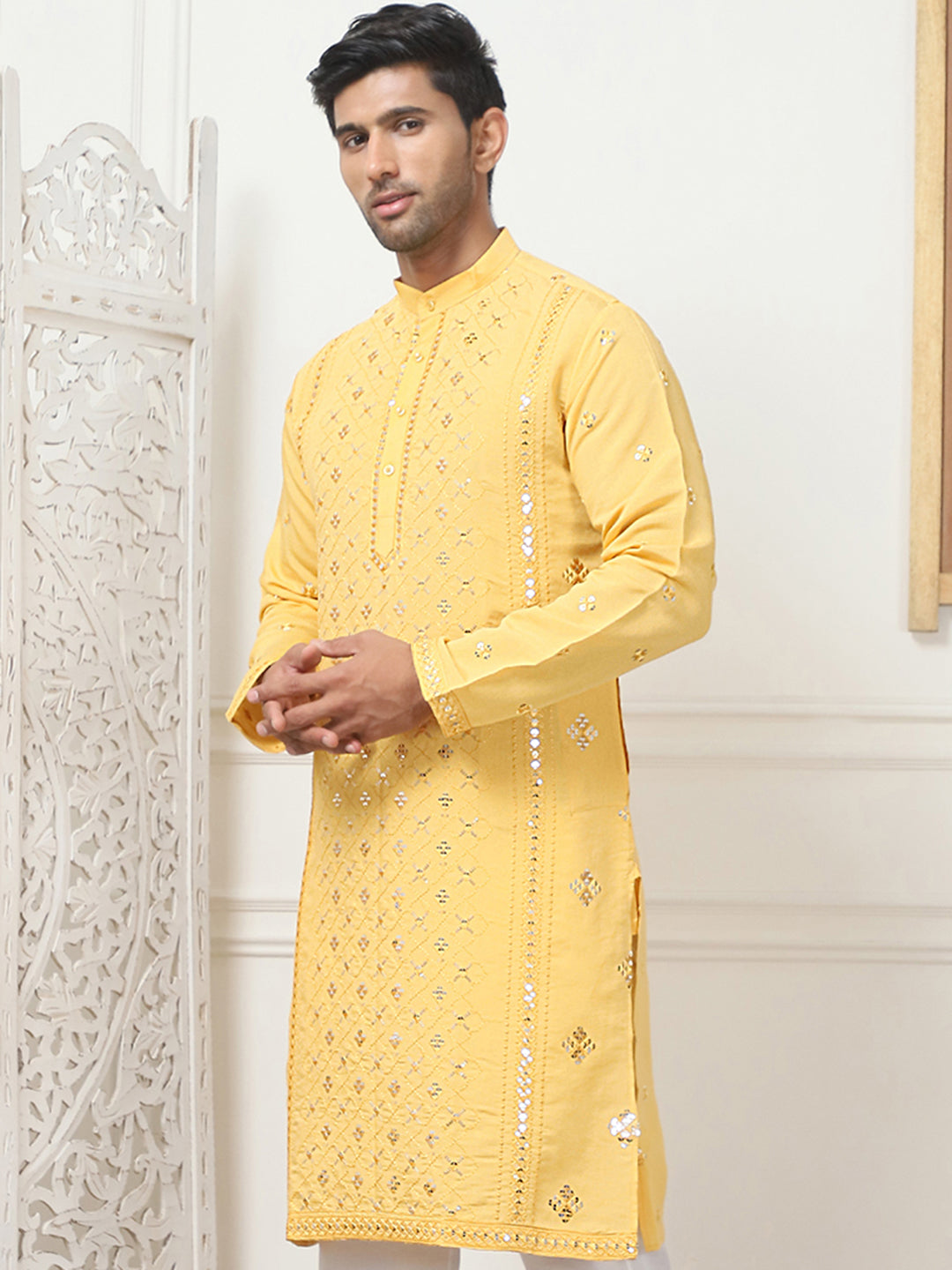 Embroidered &amp; Sequin Cotton Blend Kurtas