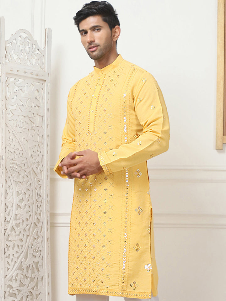 Embroidered &amp; Sequin Cotton Blend Kurtas
