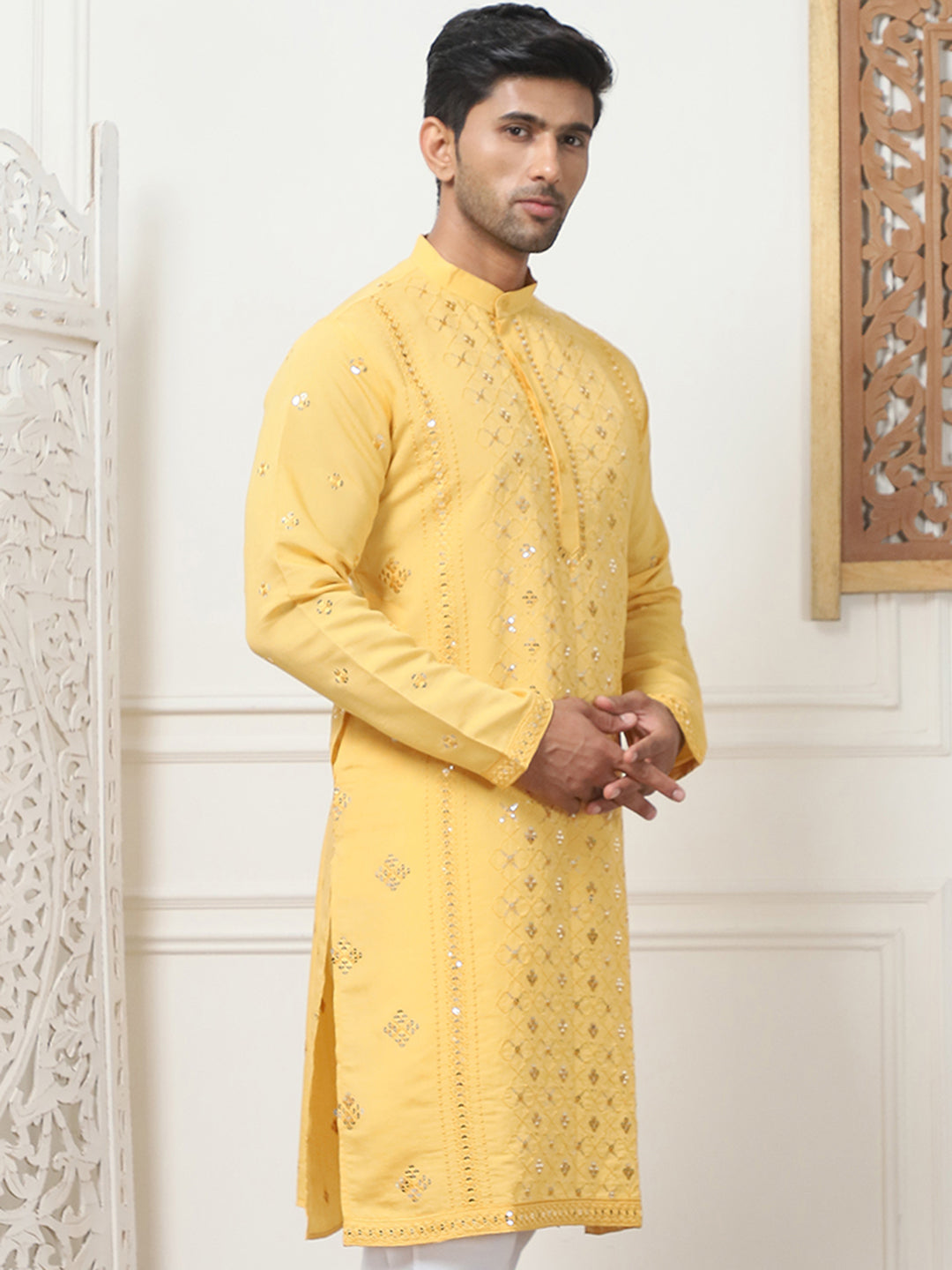 Embroidered &amp; Sequin Cotton Blend Kurtas