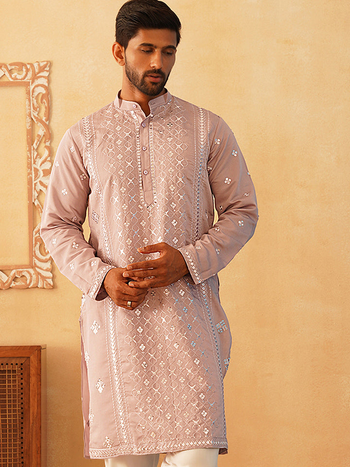 Embroidered &amp; Sequin Cotton Blend Kurtas