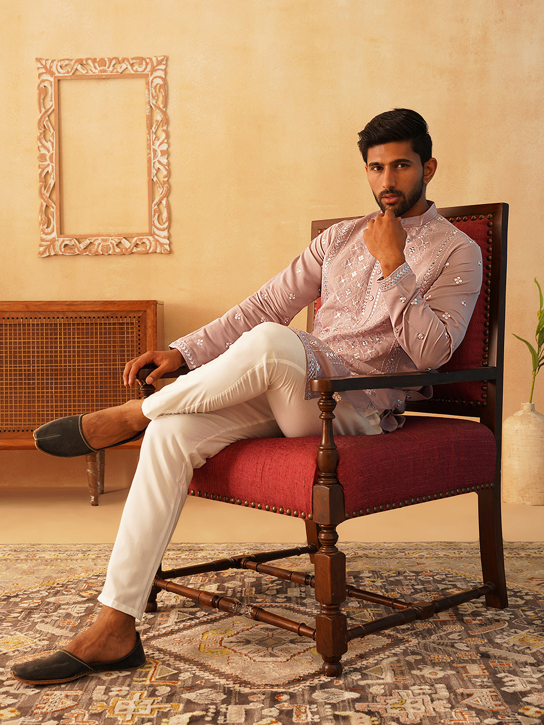Embroidered &amp; Sequin Cotton Blend Kurtas