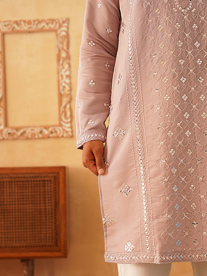 Embroidered &amp; Sequin Cotton Blend Kurtas